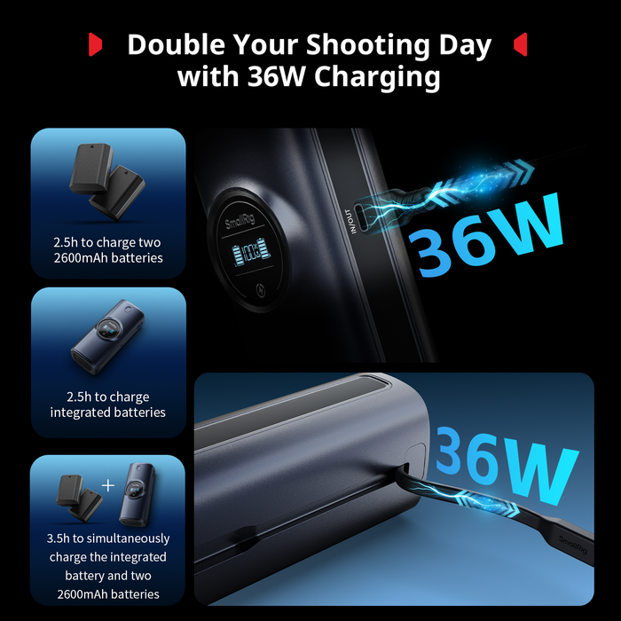 SmallRig Power Bank Charger Case Kit for 2 Sony NP-FZ100 Batteries 5109