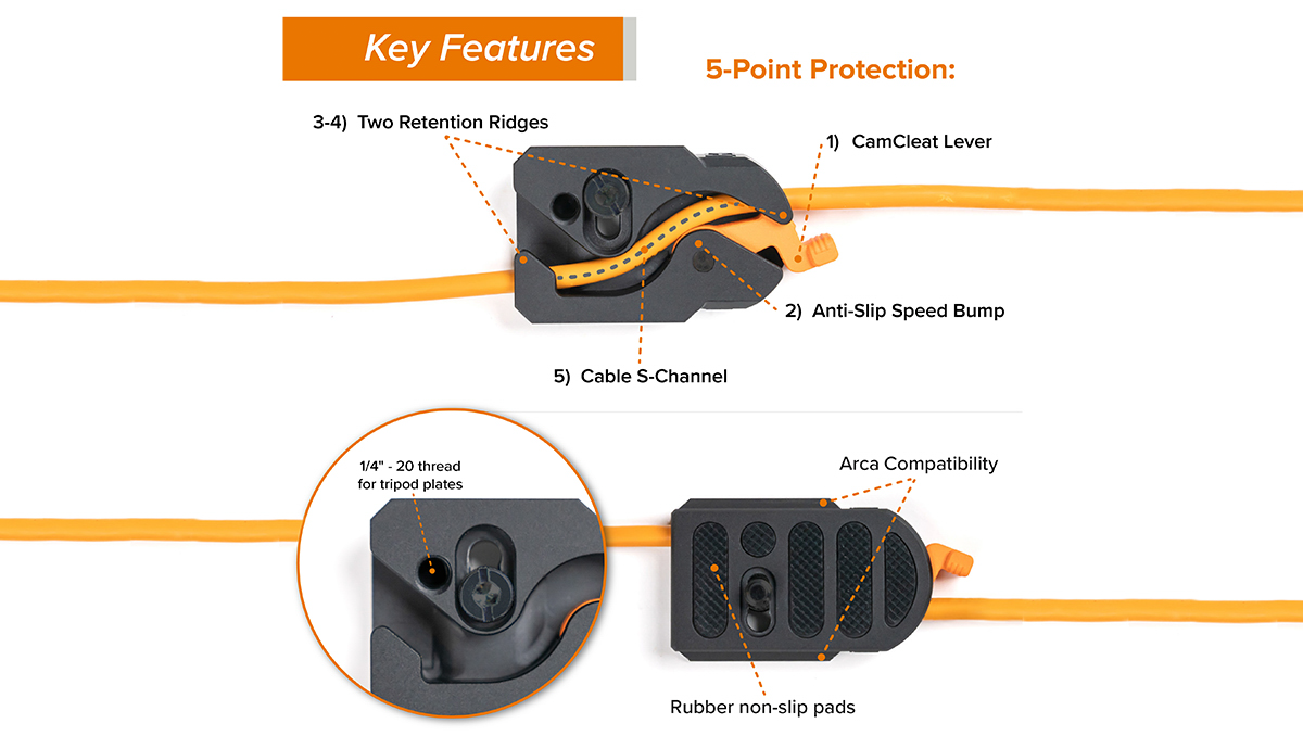 Tether Tools LeverLock & Cable Kit, Optima 10G, Straight to Straight, Cable Ties, 15' - High-Visibility Orange