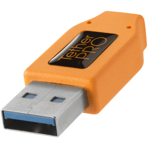 Tether Tools TetherPro USB to Micro-USB 3.0 Type B Male Cable, 15' - Orange, Right-Angle