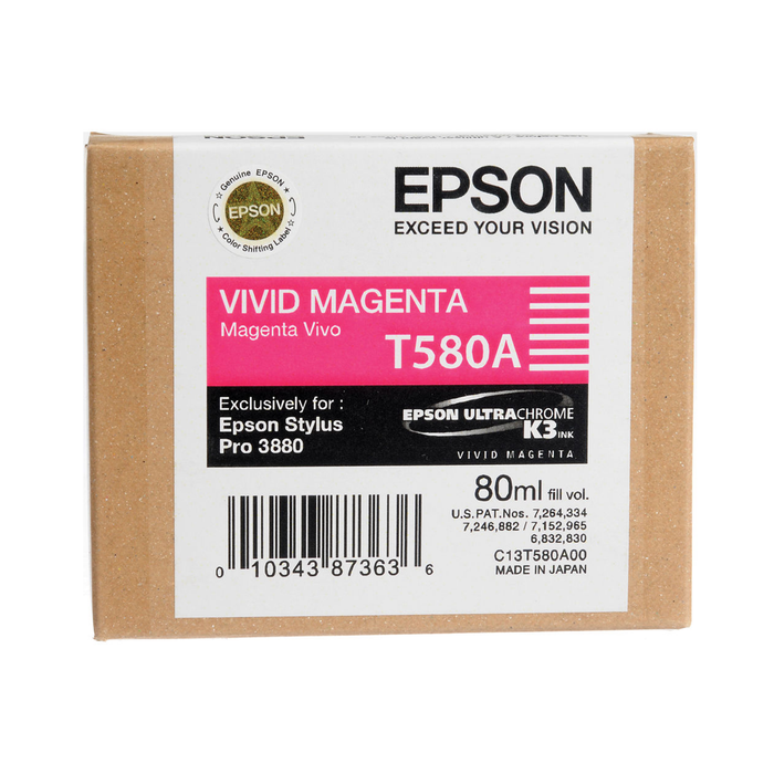 Epson T580A UltraChrome K3 Vivid Magenta Ink Cartridge for Stylus Pro 3880 Printers - 80mL