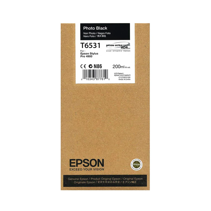 Epson T653100 UltraChrome HDR Photo Black Ink Cartridge for Stylus Pro 4900 Printers - 200mL