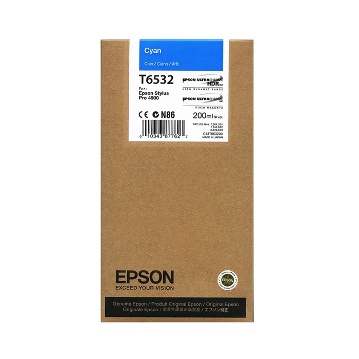 Epson T653200 UltraChrome HDR Cyan Ink Cartridge for Stylus Pro 4900 Printers - 200mL