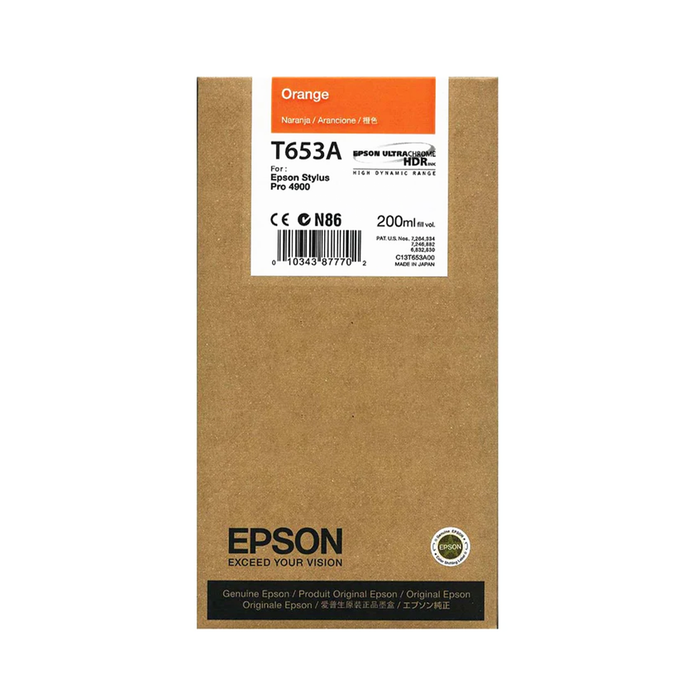 Epson T653A00 UltraChrome HDR Orange Ink Cartridge for Stylus Pro 4900 Printers - 200mL
