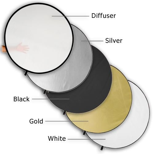 Fotodiox 5-in-1 Reflector Pro, Premium Grade Collapsible Disc - Soft Silver / Gold / Black / White / Diffuser, 22"