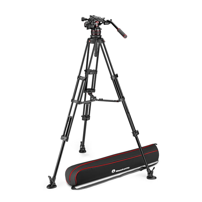 Manfrotto 612 Nitrotech Fluid Video Head and Aluminum Twin Leg Tripod with Middle Spreader