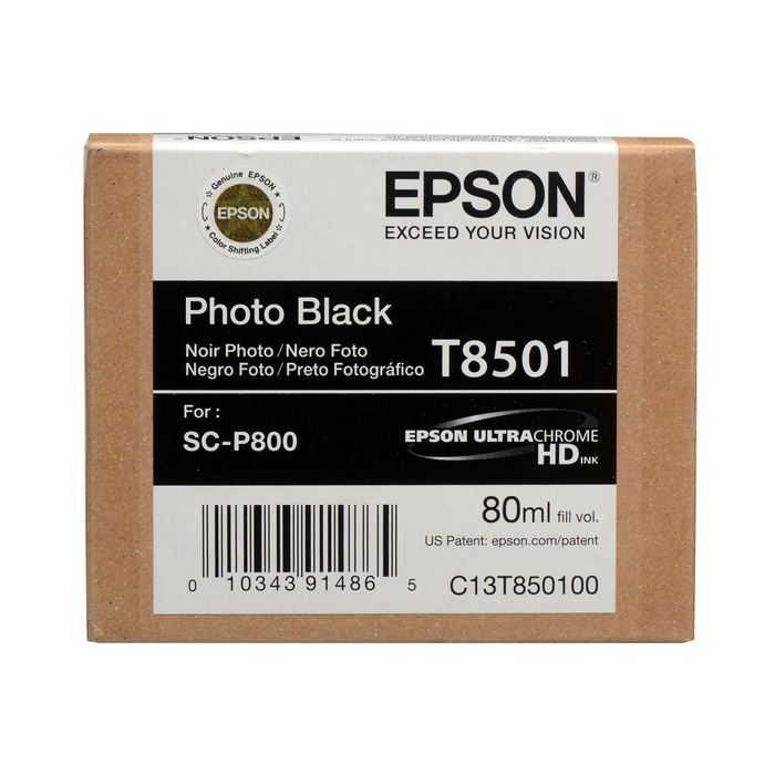 Epson T850100 UltraChrome HD Photo Black Ink Cartridge for SureColor P800 Printer - 80mL