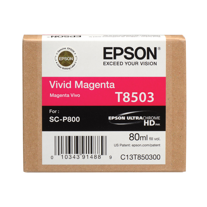 Epson T850300 UltraChrome HD Vivid Magenta Ink Cartridge for SureColor P800 Printer - 80mL