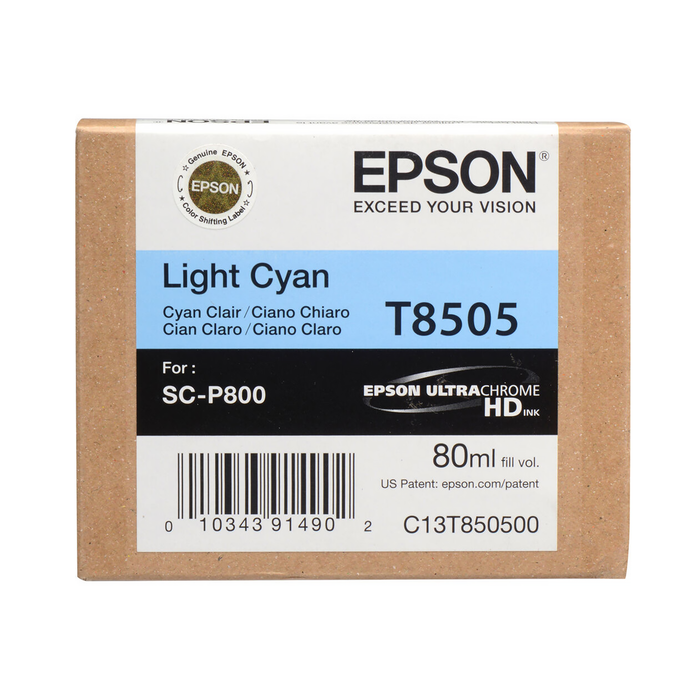 Epson T850500 UltraChrome HD Light Cyan Ink Cartridge for SureColor P800 Printer - 80mL