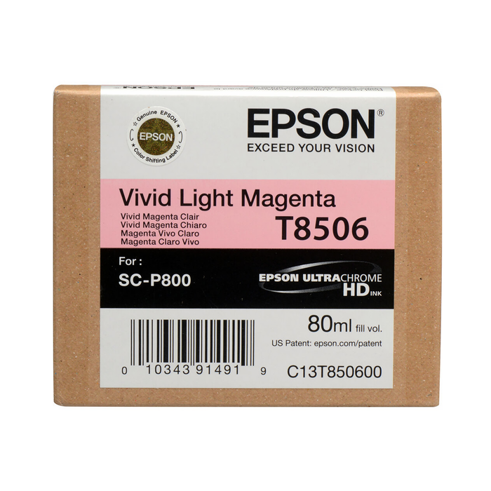 Epson T850600 UltraChrome HD Vivid Light Magenta Ink Cartridge for SureColor P800 Printer - 80mL