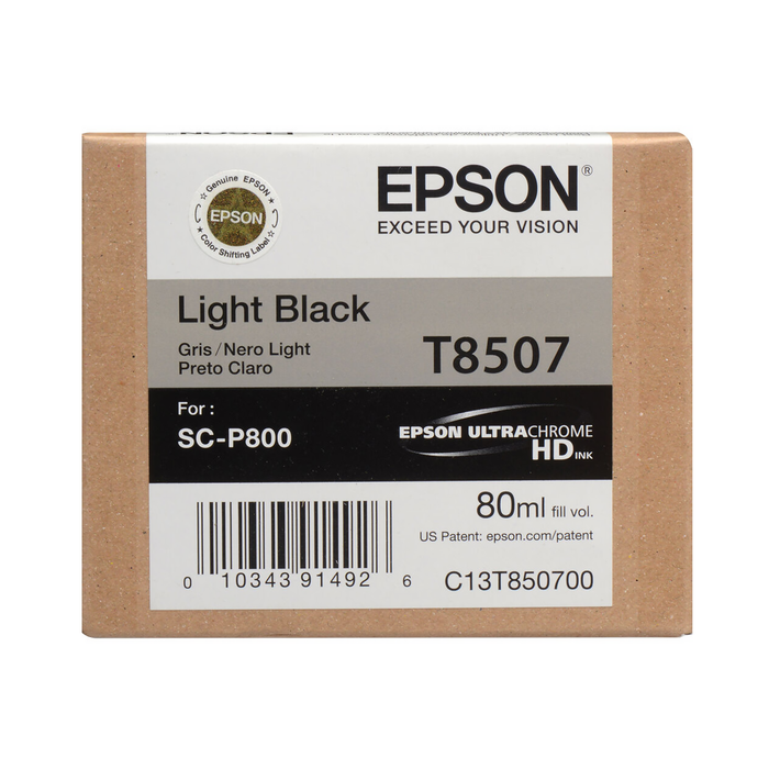 Epson T850700 UltraChrome HD Light Black Ink Cartridge for SureColor P800 Printer - 80mL