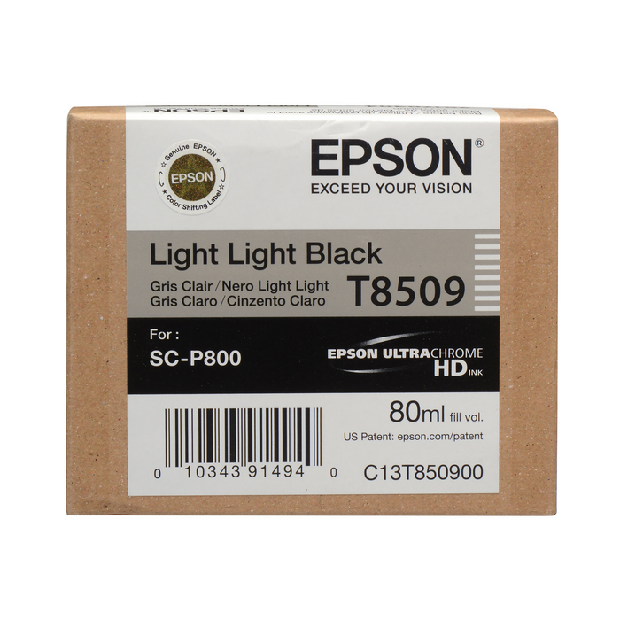 Epson T850900 UltraChrome HD Light Light Black Ink Cartridge for SureColor P800 Printer - 80mL