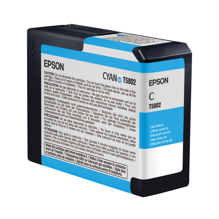 Epson T5802 UltraChrome K3 Cyan Ink Cartridge for Stylus Pro 3800 and 3880 Printers - 80mL