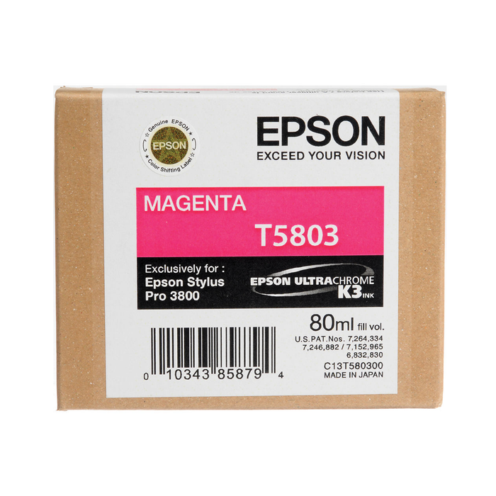 Epson T5803 UltraChrome K3 Magenta Ink Cartridge for Stylus Pro 3800 Printers - 80mL