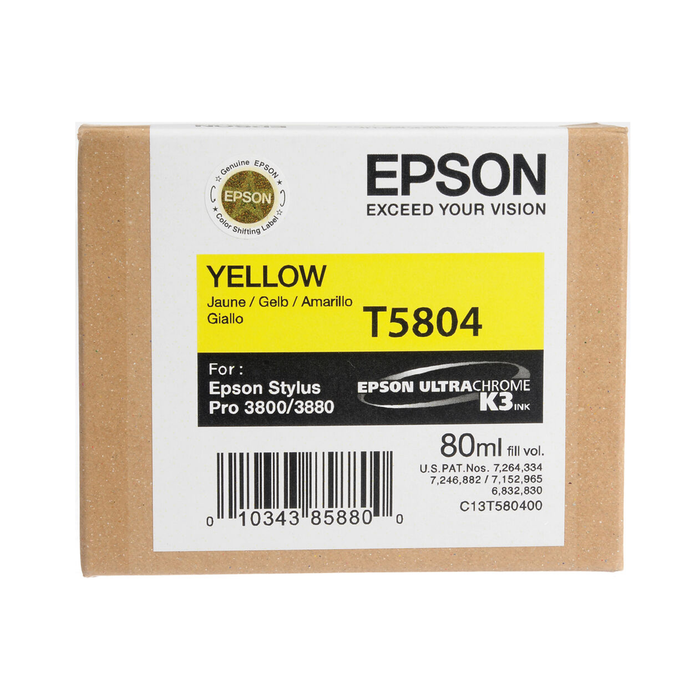 Epson T5804 UltraChrome K3 Yellow Ink Cartridge for Stylus Pro 3800 and 3880 Printers - 80mL