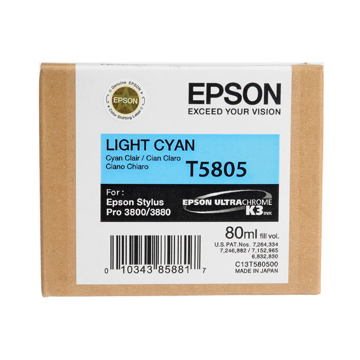 Epson T5805 UltraChrome K3 Light Cyan Ink Cartridge for Stylus Pro 3800 and 3880 Printers - 80mL