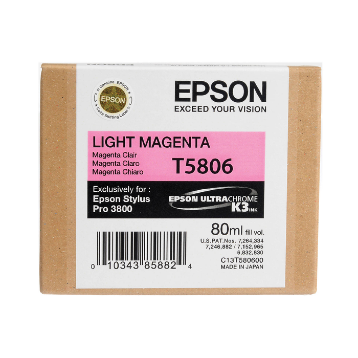 Epson T5806 UltraChrome K3 Light Magenta Ink Cartridge for Stylus Pro 3800 Printers - 80mL