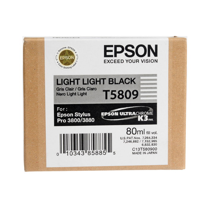 Epson T5809 UltraChrome K3 Light Light Black Ink Cartridge for Stylus Pro 3800 and 3880 Printers - 80mL