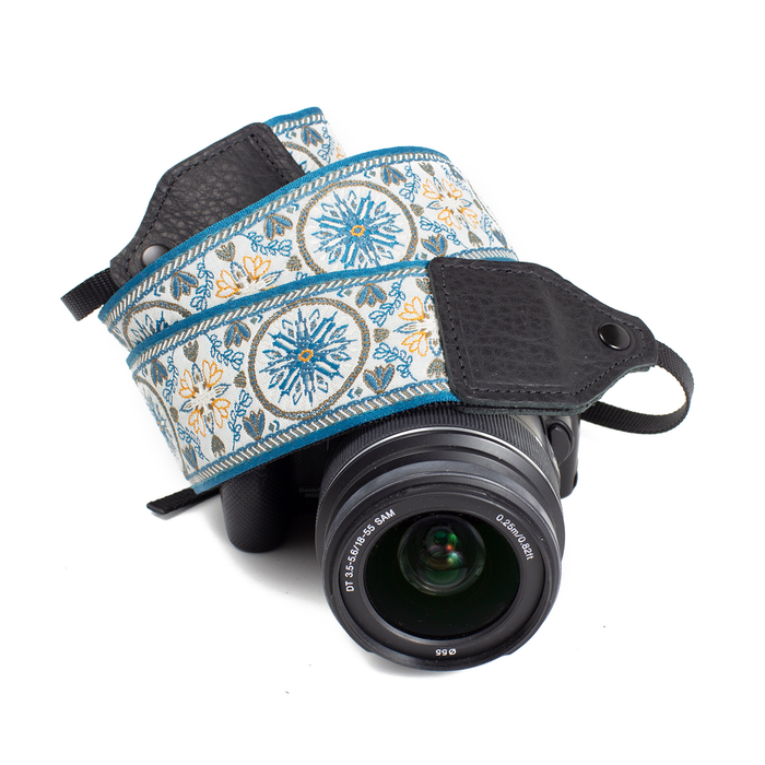 Perri's Leathers Ltd. Jacquard Camera Strap, Blue Floral