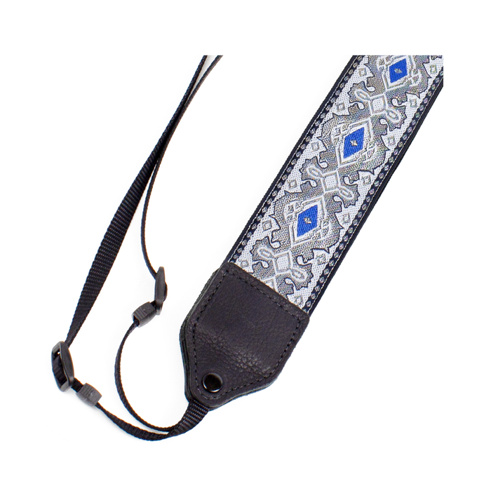 Perri's Leathers Ltd. Jacquard Camera Strap, Silver/Blue Diamond