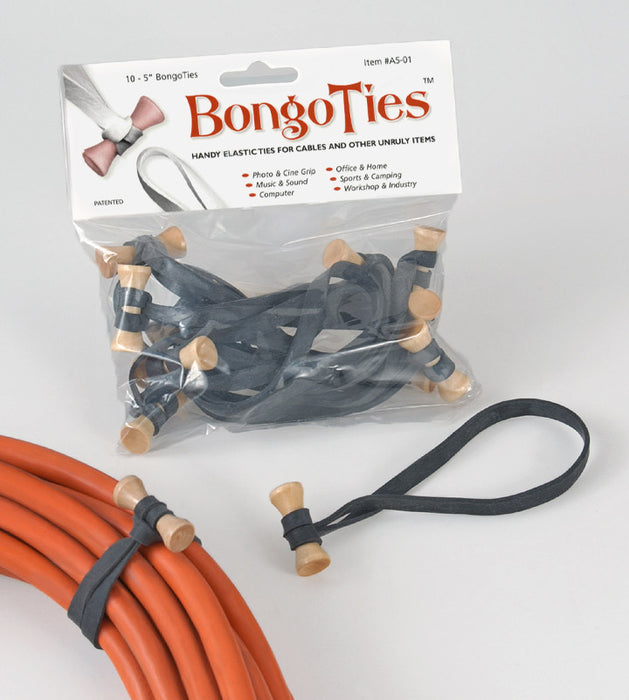 Bongo Ties 5" Elastic Cable Ties (10-Pack, Black)