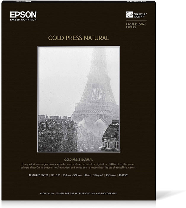 Epson Cold Press Natural Paper, 17" x 22" - 25 Sheets