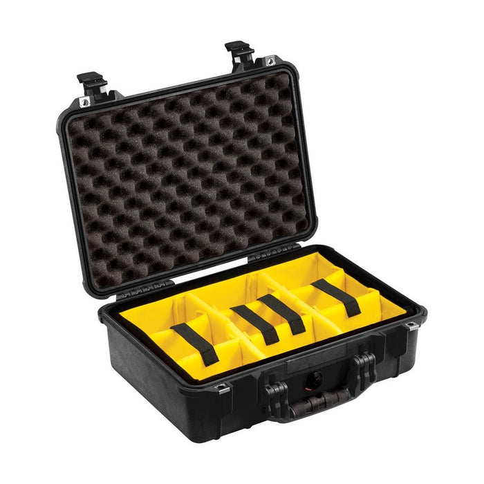 Pelican 1500 Waterproof Case with Yellow/Black Divider Set - Black