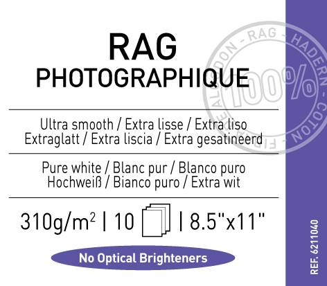 Canson Infinity Rag Photographique Paper, 310 gsm, 8.5 x 11" - 10 Sheets