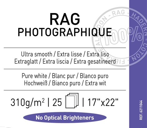 Canson Infinity Rag Photographique Paper, 310 gsm, 17 x 22" - 25 Sheets
